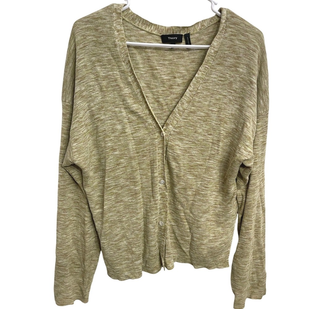 Theory Hanalee Green Linen Blend Cardigan Granola Fairy Minimalist Coastal XL‎